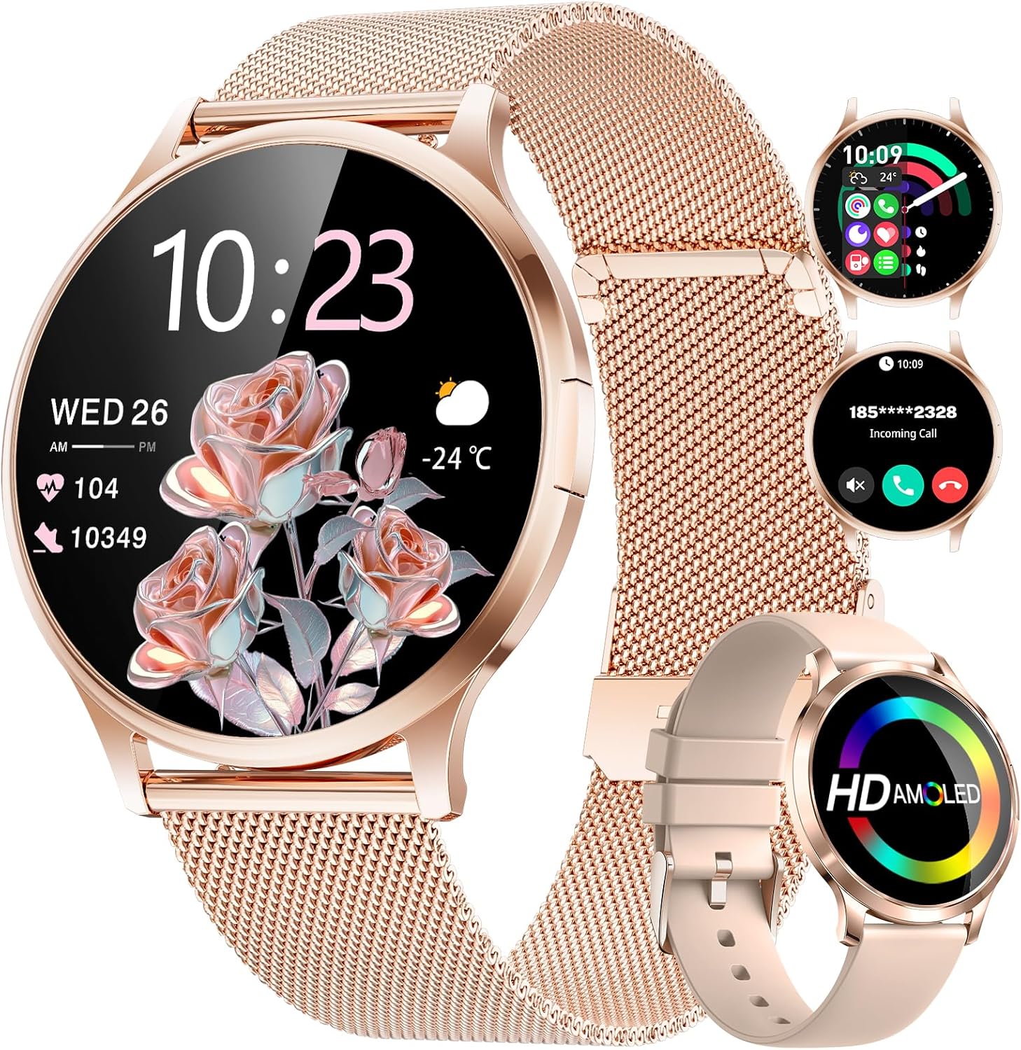 SUNKTA Smart Watch for Women(Dial/Answer Call), 1.32″ AMOLED HD Display, 100+ Sports Mode Fitness Tracker Watch, 5ATM Waterproof/IP68/Sleep Smartwatch Womens, iOS Android Smart Watches for Women