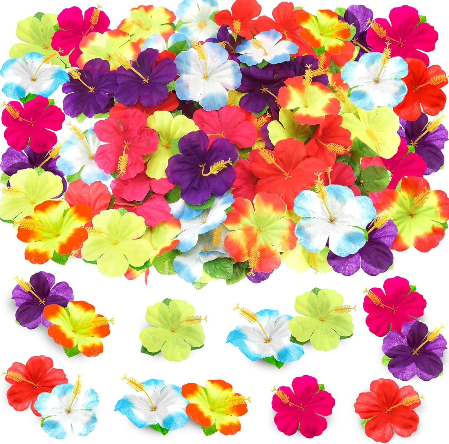 Hotop 200 Pcs Artificial Hibiscus Flowers for Luau Party Decoration, 6 Colors