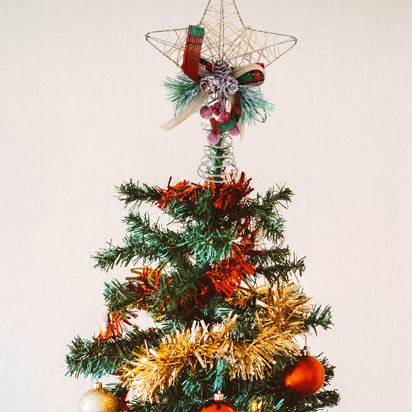 5 Piezas Estrella Superior del Árbol De Navidad Topper De Árbol con Luces Oro Luces De Tira Llevadas Topper De Árbol De Navidad Rojo Hada Decoración Adviento Felpa País Planchar ABOOFAN