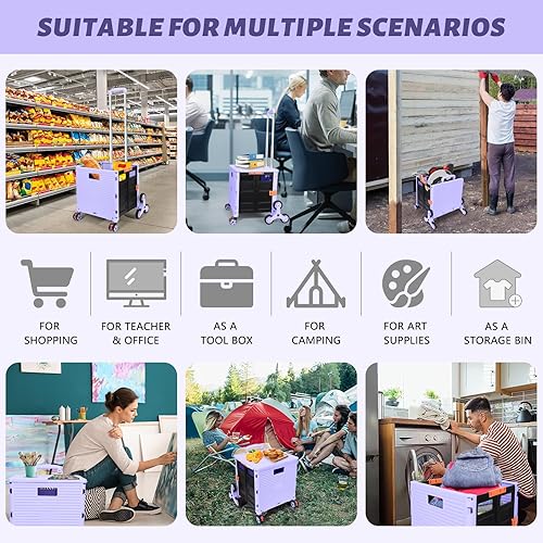 Miniatura 248 de FELICON SELORSS - Carrito plegable portátil con ruedas para subir escaleras y ruedas giratorias de 360°, mango telescópico, caja de plástico