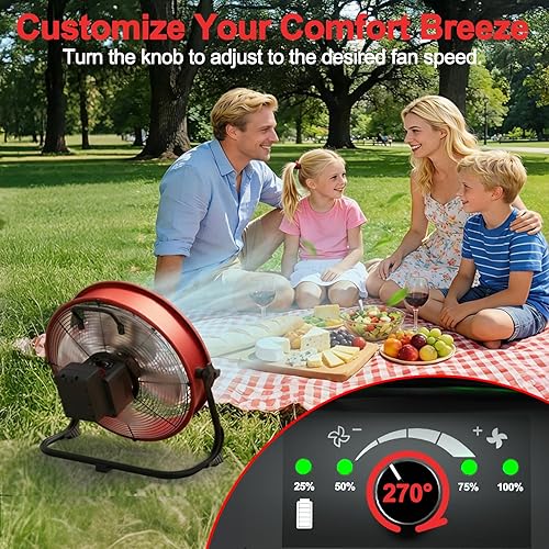 Miniatura 3 de T-SUN Ventilador de piso de batería de 12 pulgadas compatible con batería Milwaukee, ventilador portátil con adaptador de CA y salida USB, Rojo