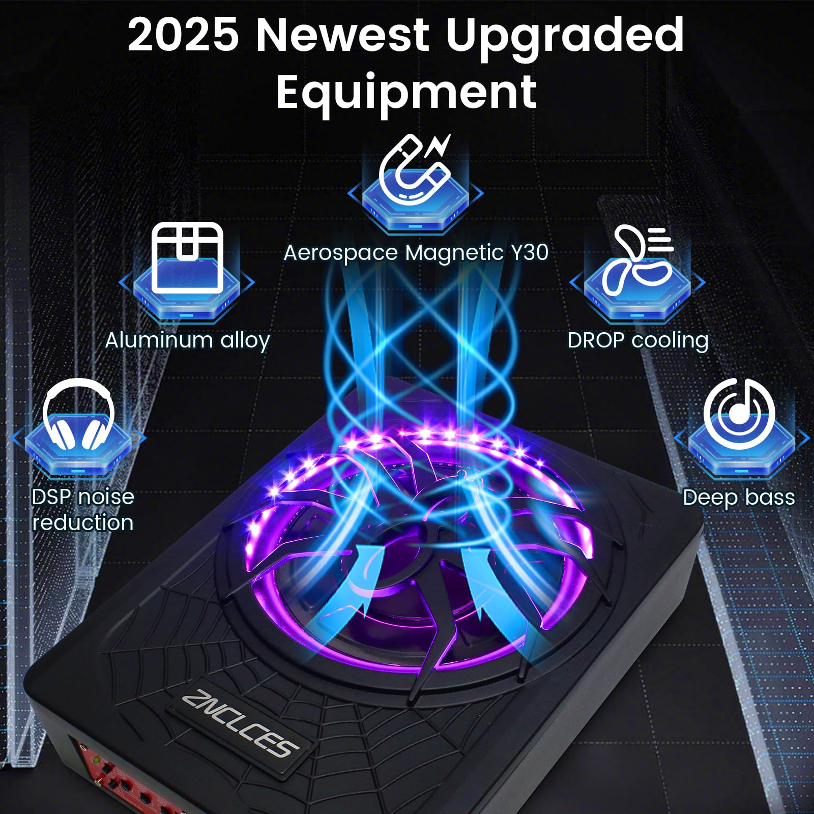 2025 Upgraded 10" 1200W Slim Under Seat Powered Car Subwoofer with Colorful LED Ambient Lights, Car/Truck Audio Sub Built in Amplifier Outstanding Heat Dissipation, Powerful Bass for Passion Driving