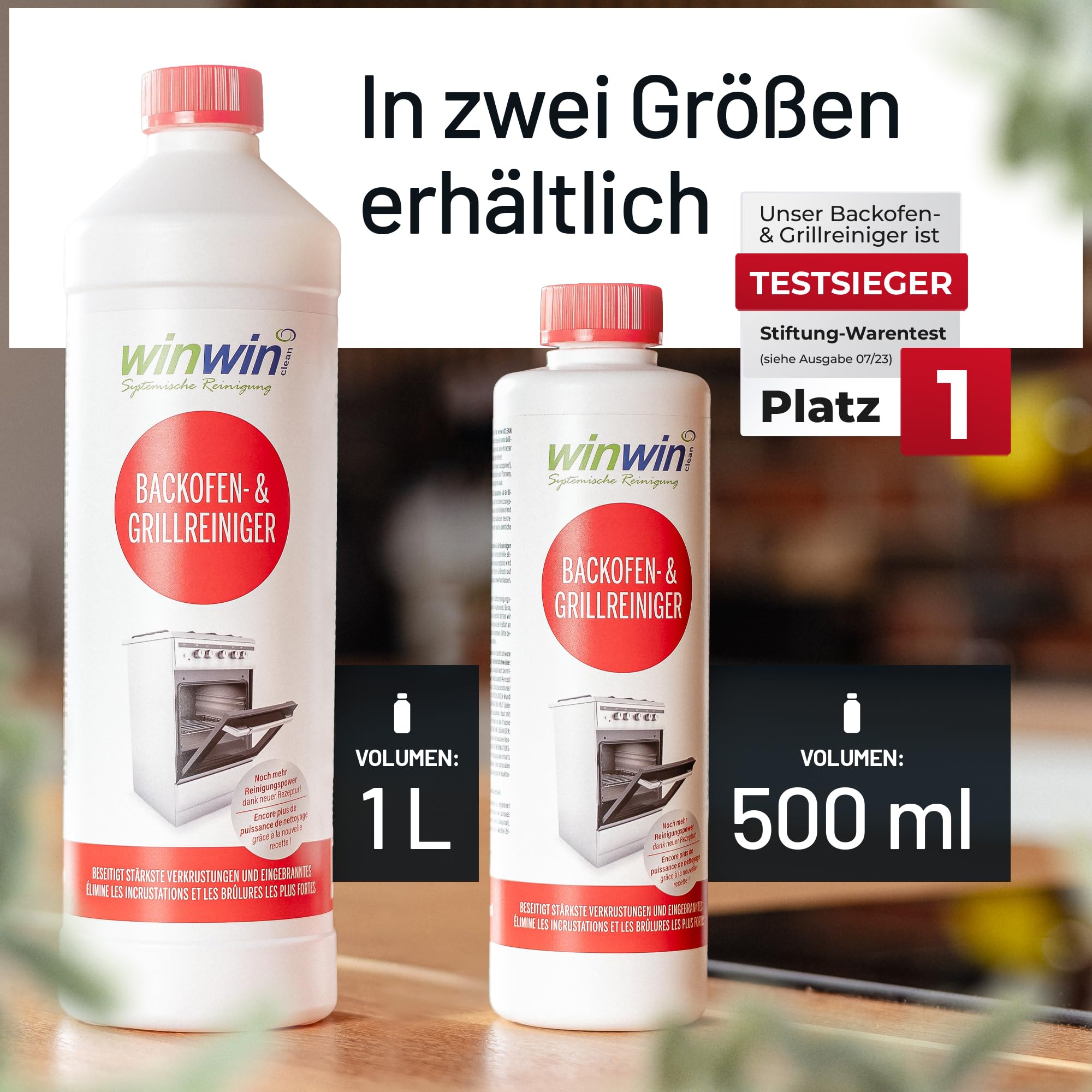 winwinCLEAN® Backofenreiniger & Grillreiniger mit Pinsel [Testsieger Stiftung Warentest] Starker Intensivreiniger & Fettlöser für hartnäckige Ablagerungen I Backofen, Gasgrill, Ceranfeld – 0,5L
