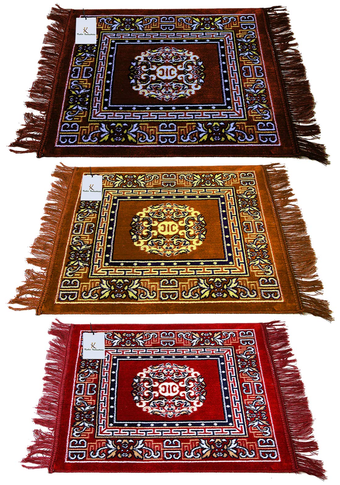 Kuber Industries 3 Pieces Velvet Prayer Mat/Aasan/Pooja Mat/Meditation Mat/Multipurpose Velvet Rug Mat 2 Ft X 2 Ft (Brown & Gold & Maroon) CTKTC33968