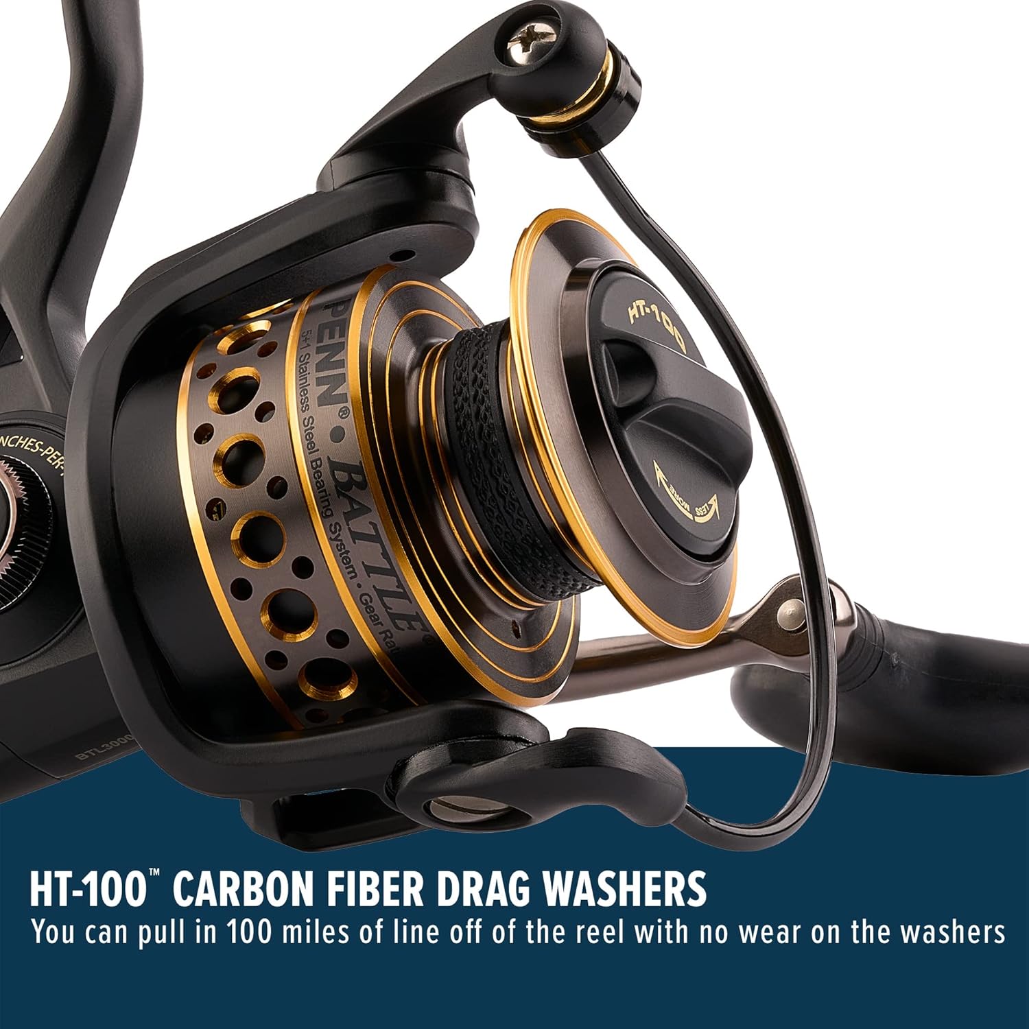 Penn Battle Spinning Reel Kit, Size 5000, Includes Reel Cover and Spare Anodized Aluminum Spool, Right/Left Handle Position, HT-100 Front Drag System