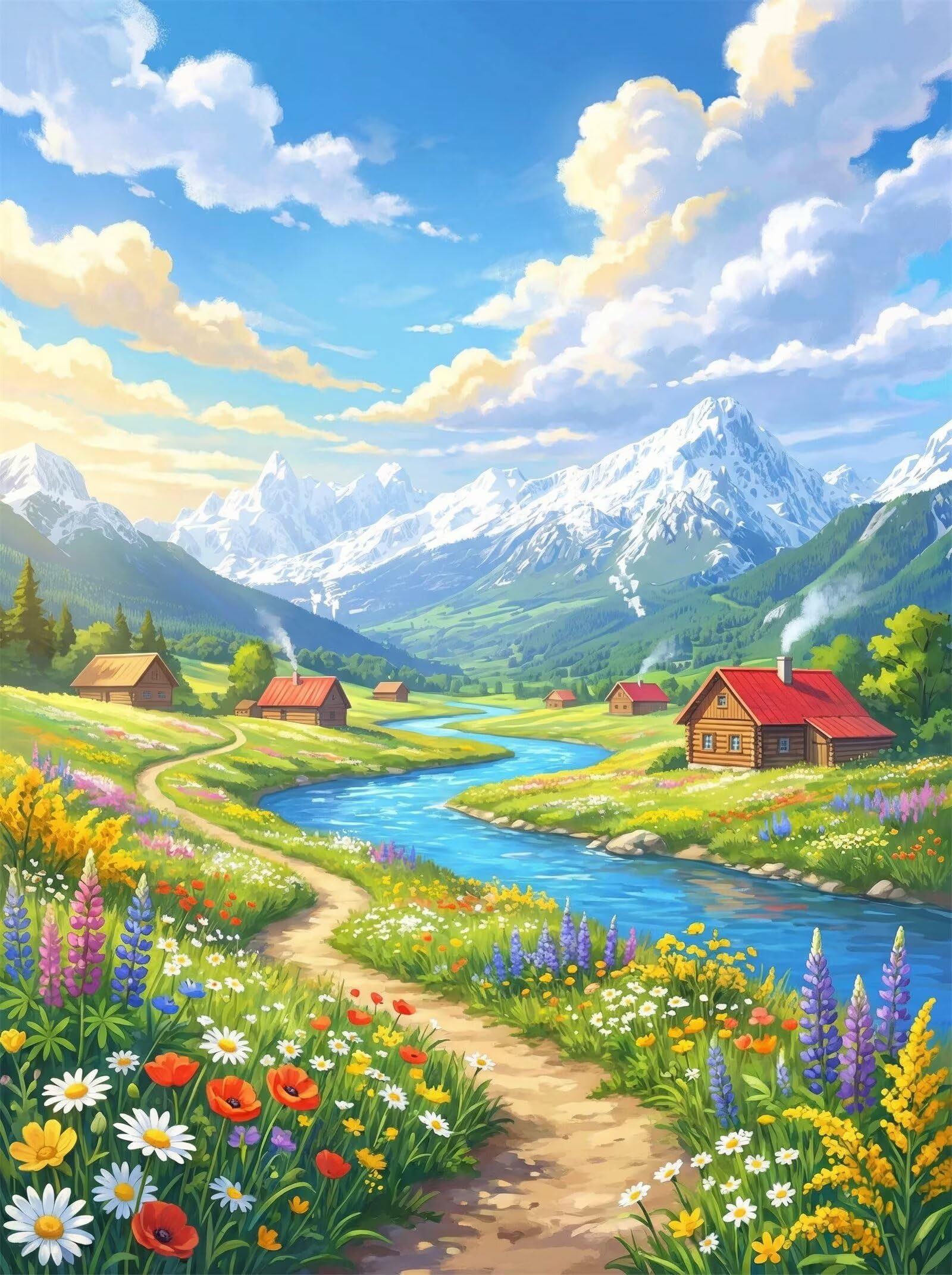 Puzzle 4000 Piezas Adultos Casas en praderas Río, Rompecabezas Adultos Dificil 141x87cm, Estimula la Concentración y Antiestrés, Juego de Habilidad para Toda la Familia