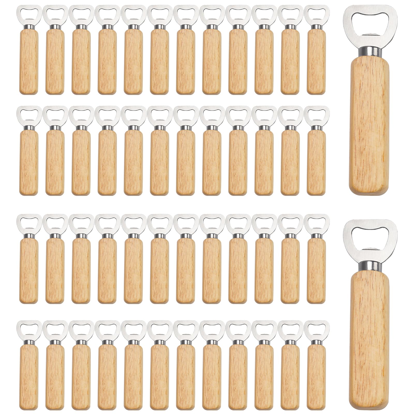 50 abrebotellas de vino de madera de acero inoxidable, abridor de botellas de sidra de mano de madera, abridor de botellas con mango de madera, abrebotellas de camarero resistente para