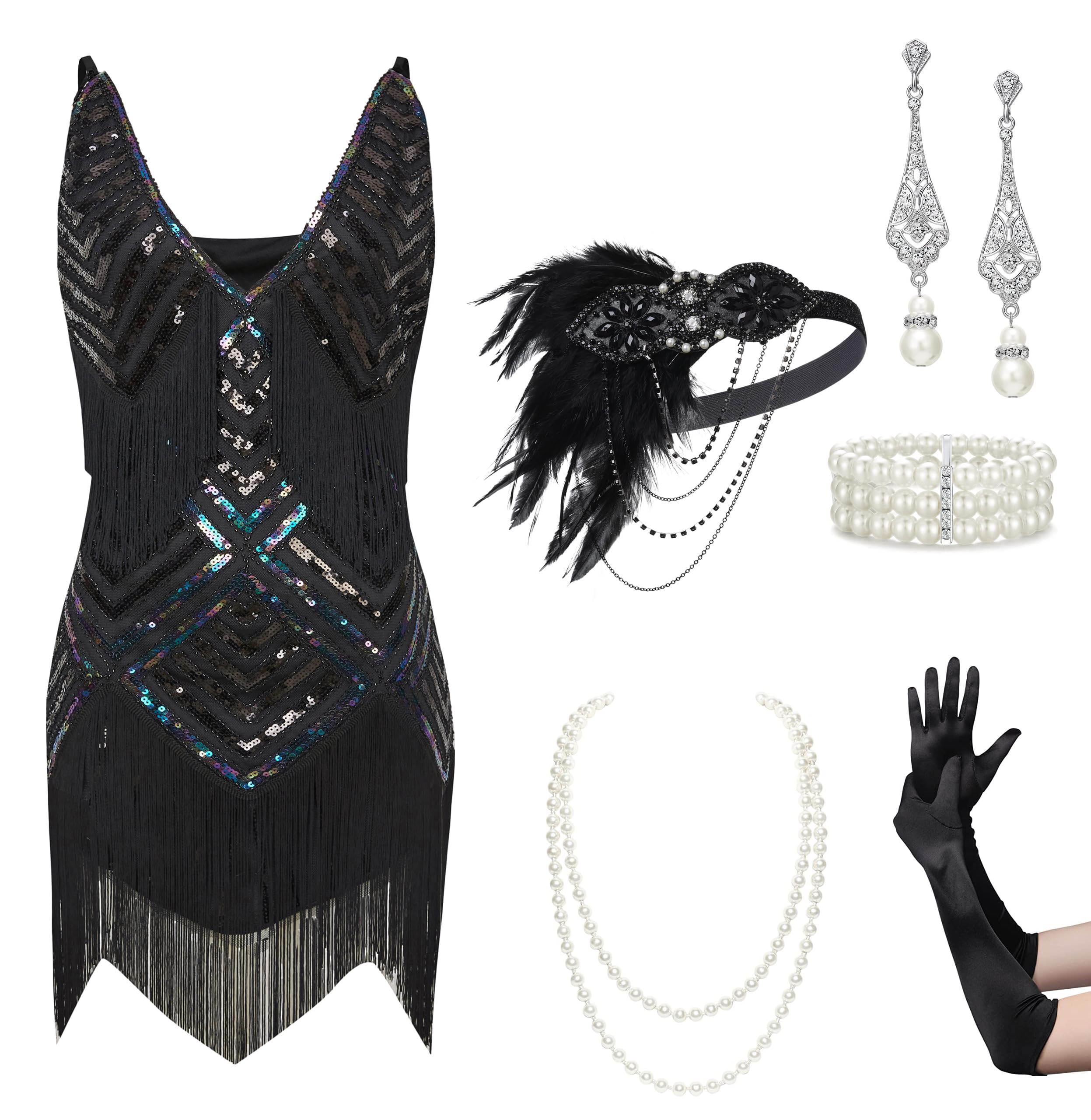 BABEYOND Women's 1920s Flapper Dress V Neck Slip Dress Roaring 20s Great Gatsby Dress for Party