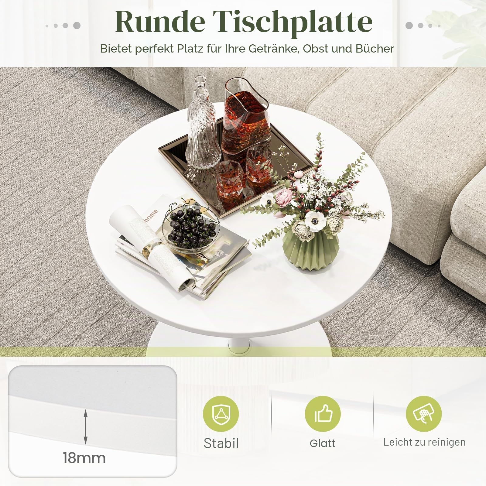 LIFEZEAL Runder Bartisch, 56-101,5 cm Höhenverstellbarer Cocktailtisch, Stehtisch Bistrotisch mit Stahlrahmen, Modern Empfangstisch Partytisch für Küche, Wohnung, Pub, Club (1, Weiß)