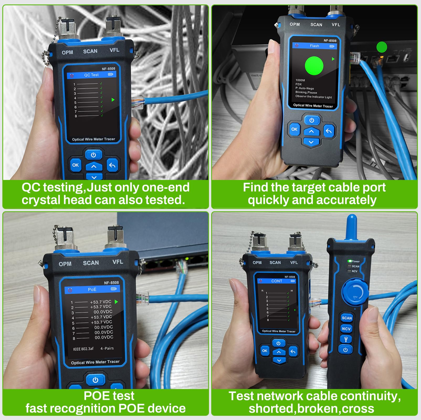 Tester di rete LAN CAT5 CAT6 RJ11 RJ45 con misuratore di potenza ottico e tracciamento cavi