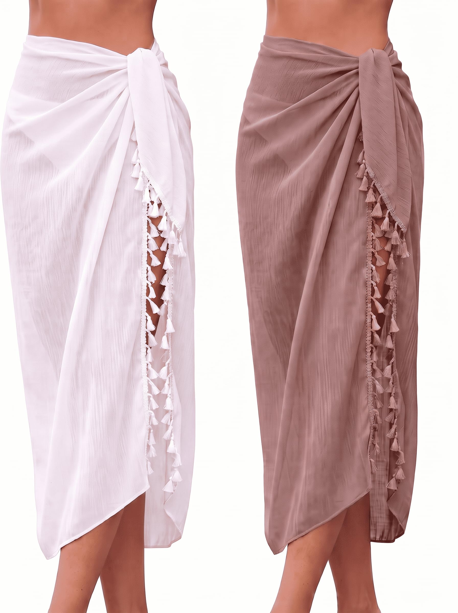 2 Cache-Maillots de Plage Sarongs Longs à Batik Paréo à Gland
