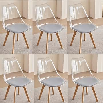 GrandCA HOME Transparente Sillas de Comedor Tapizadas en Tela,Nordicas Sillas Pack 6 para Cocina Comedor Dormitorio (Gris/Cuero)