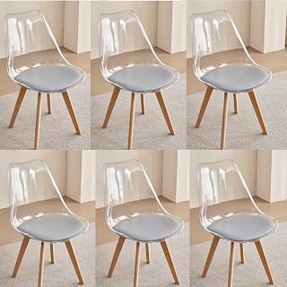 GrandCA HOME Transparente Sillas de Comedor Tapizadas en Tela,Nordicas Sillas Pack 6 para Cocina Comedor Dormitorio (Gris/Cuero)