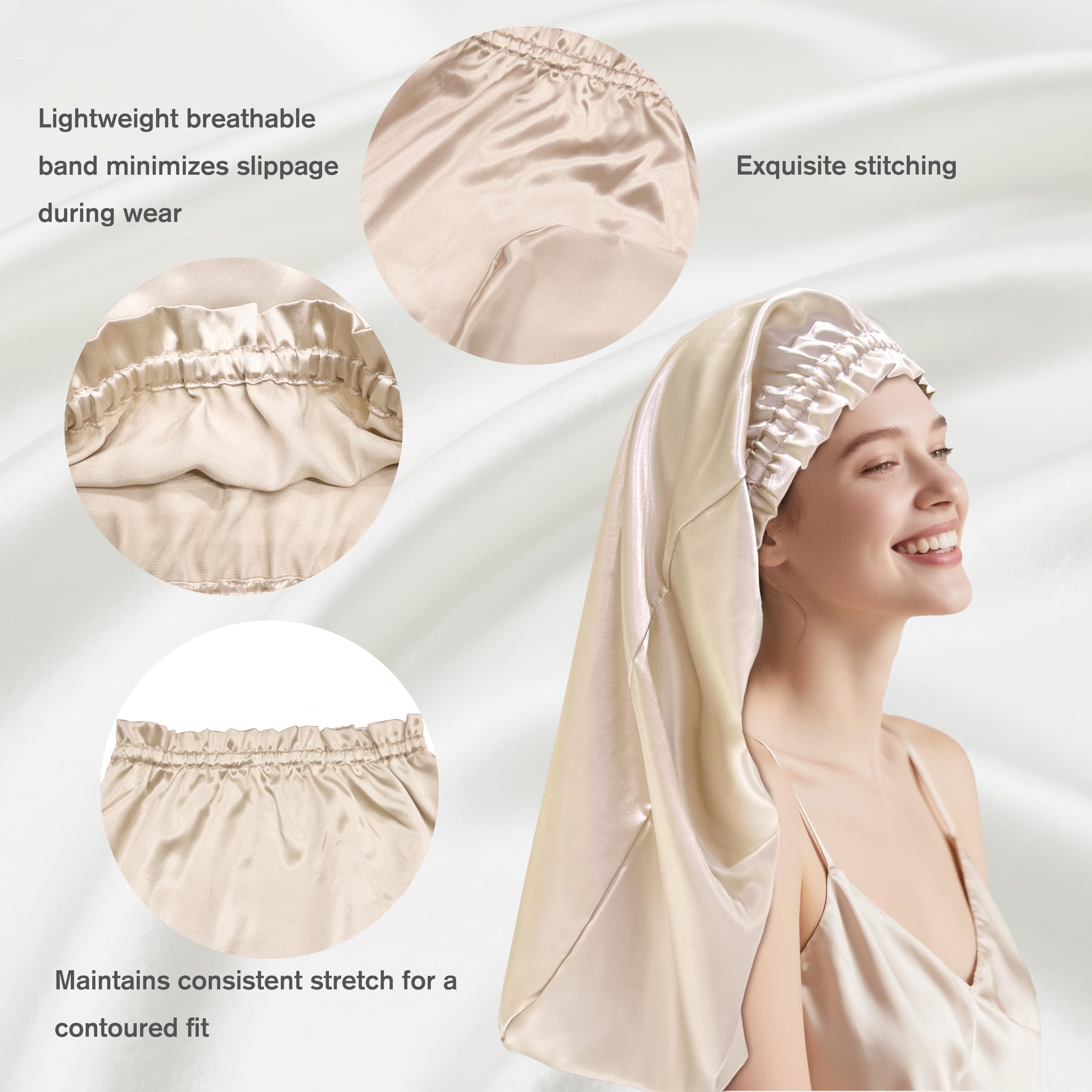 townssilk Silk Bonnet for Sleeping 100% 22 Momme Mulberry Silk for Women Luxurious, Breathable - Image 3