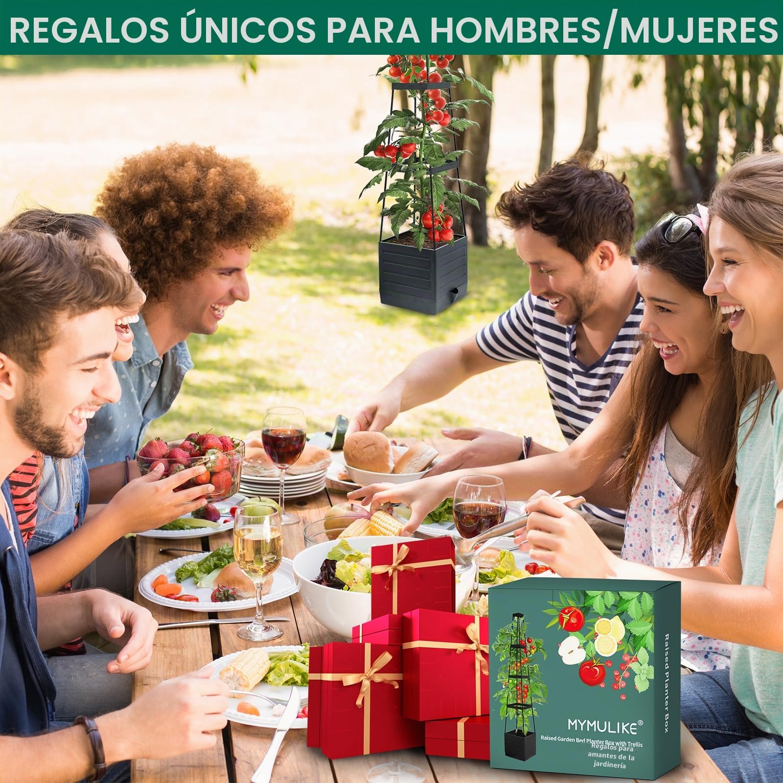 MYMULIKE Obelisco con macetero, 2 unidades de ayuda para enredaderas de tomates, 150 cm, con macetero, soporte para plantas, altura ajustable, 25 x 25 x 150 cm (2, gris)