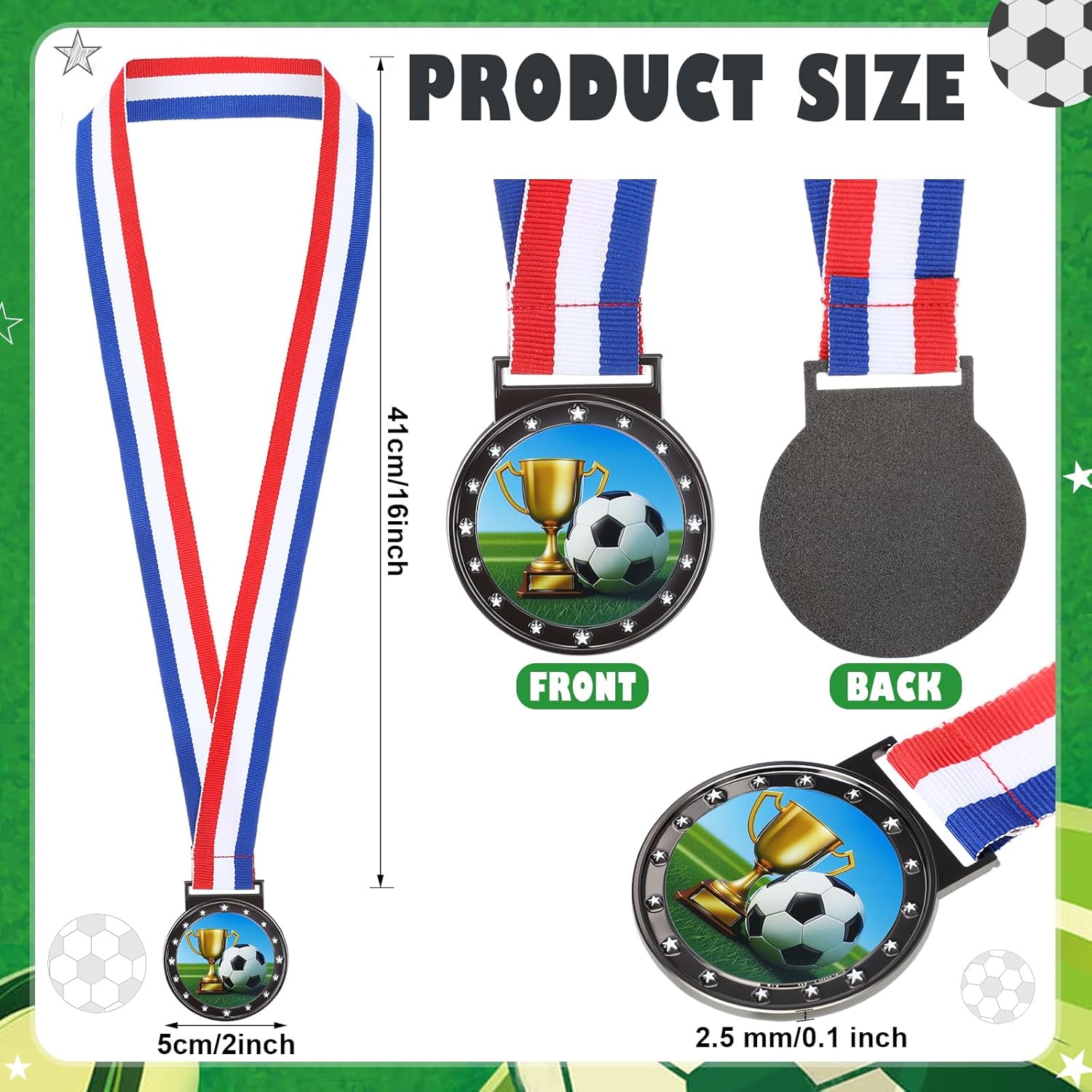 Kenning 24 Pcs Soccer Medals for Teens and Adults with Attached Neck Ribbons, Award Medals Metal Trophy Trophies Gift for Sports Competitions Celebration Soccer Party Favors Team Participation