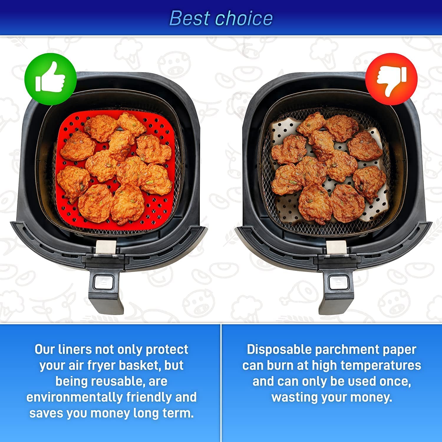 Silicone Air Fryer Liners - Reusable & Non-Stick -5 Silicone Air Fryer Liners - Reusable & Non-Stick -5