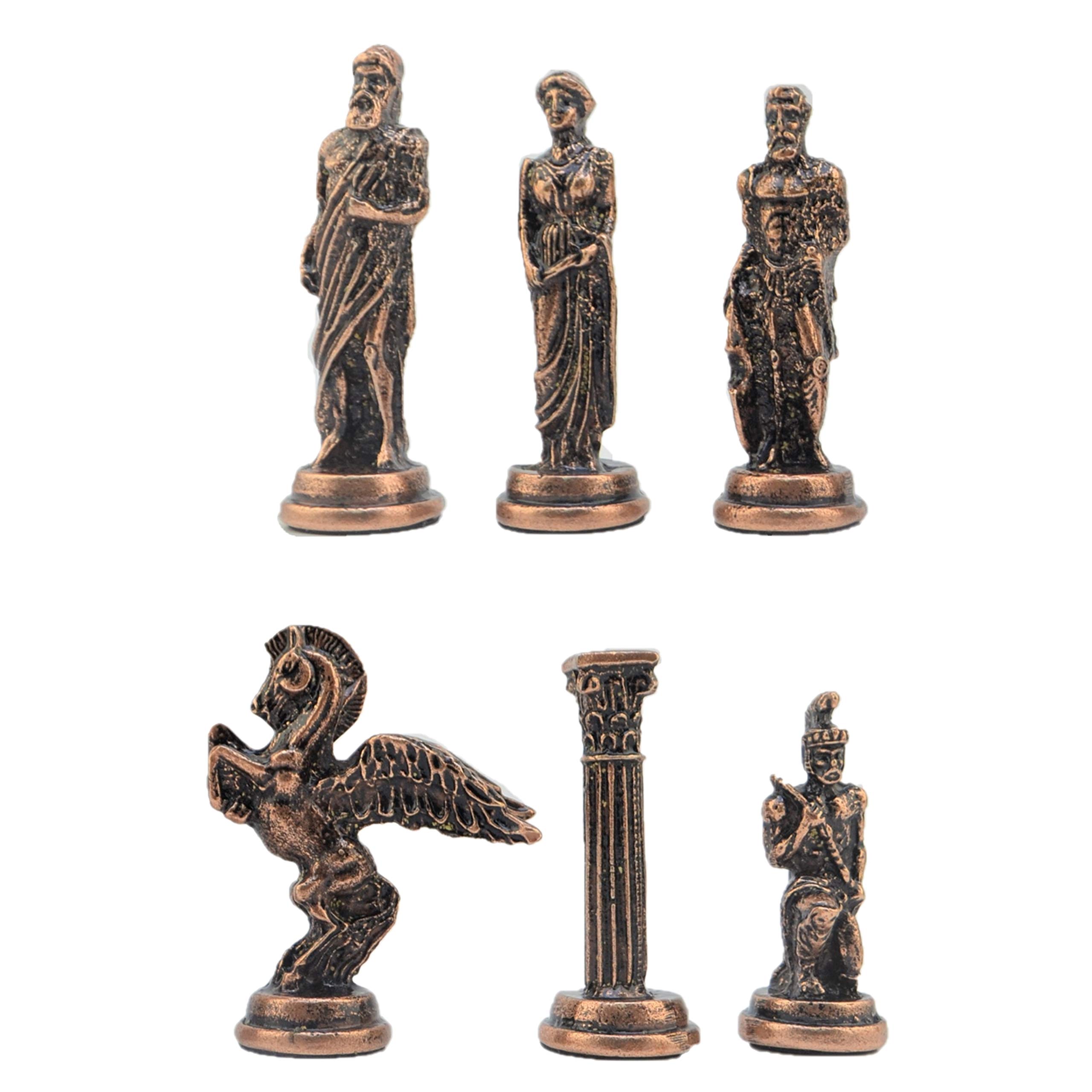 GiftHome Metall-Schachset für Erwachsene, Mythologischer Pegasus, Antike Kupferfiguren, Handgefertigte Teile, Marmor-Design, Holz-Schachbrett, 2 Spieler, Ab 12 Jahren
