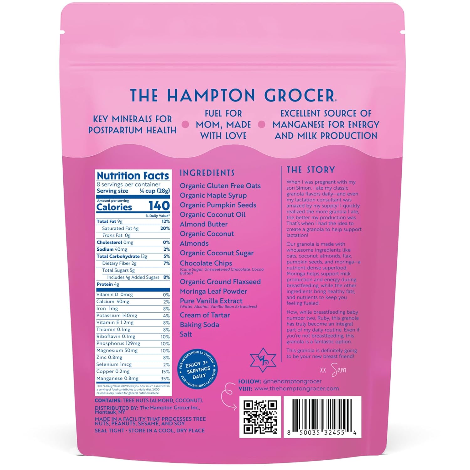The Hampton Grocer Lacnola Lactation Granola, 2 pack - Healthy Granola for Breastfeeding Moms to Increase Milk Supply | Made from a Galactagogue Superfood Blend with Oats, Flax, Moringa, Almonds, Pumpkin Seeds & Coconut | Lactation Support, Lactation Snacks, Breastmilk Boosting, Breastfeeding Snacks