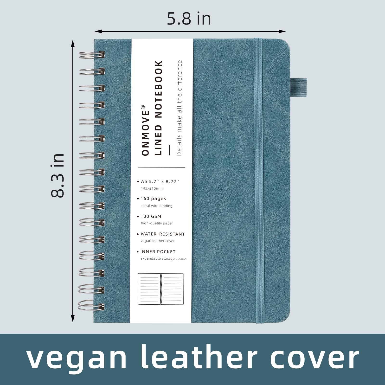 Cuadernos en espiral para mujeres y hombres, paquete de 24 unidades, tapa dura de cuero a granel con soporte para bolígrafo, A5, 160 páginas, papel grueso de 100 g/m² para el trabajo y la