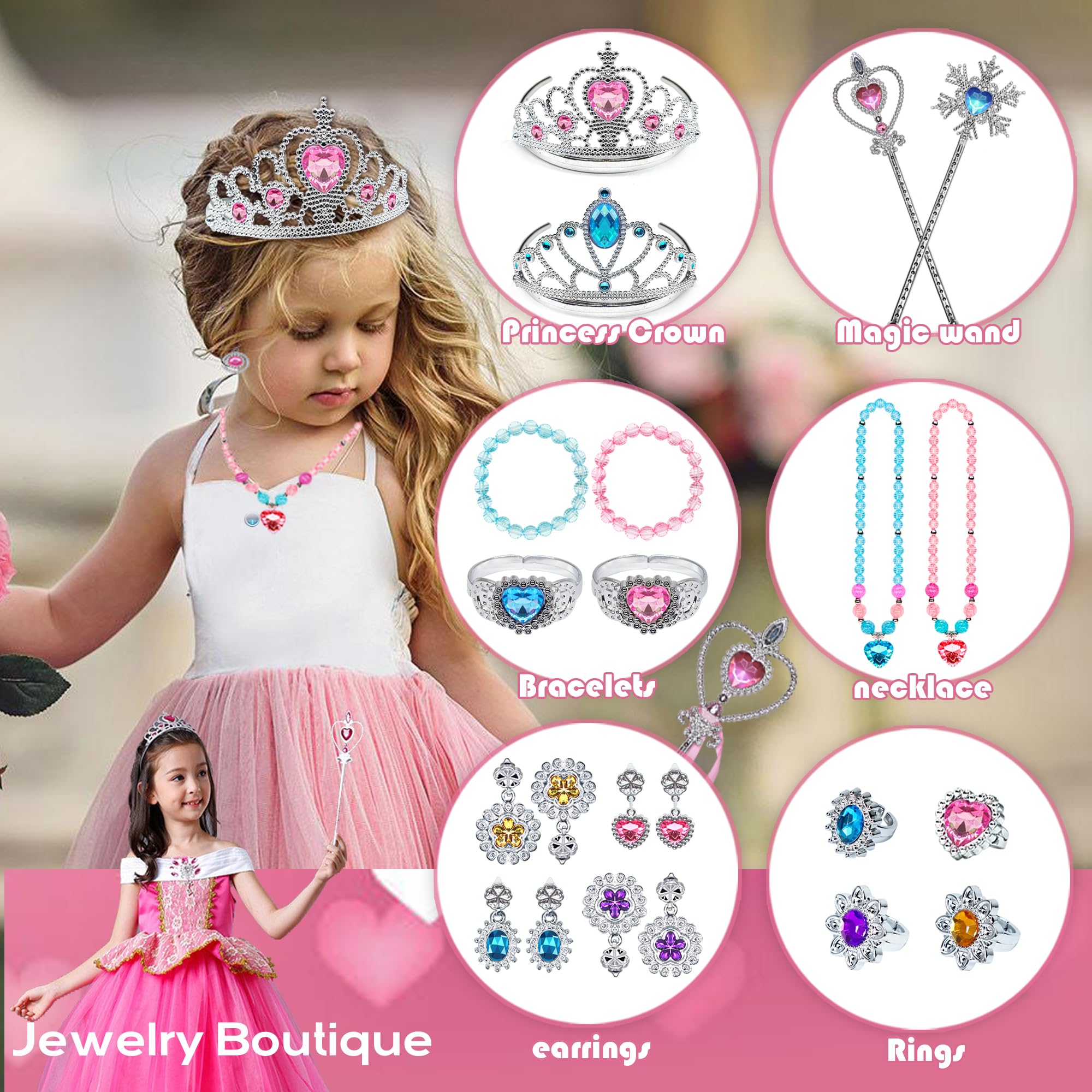 Prinzessin Schuhe Spielzeug für Mädchen - 4 Paar Schuhe und 2 Sätze Spiel-Schmuck-Boutique, Geburtstag Weihnachten Geschenke 3-6 Jahre