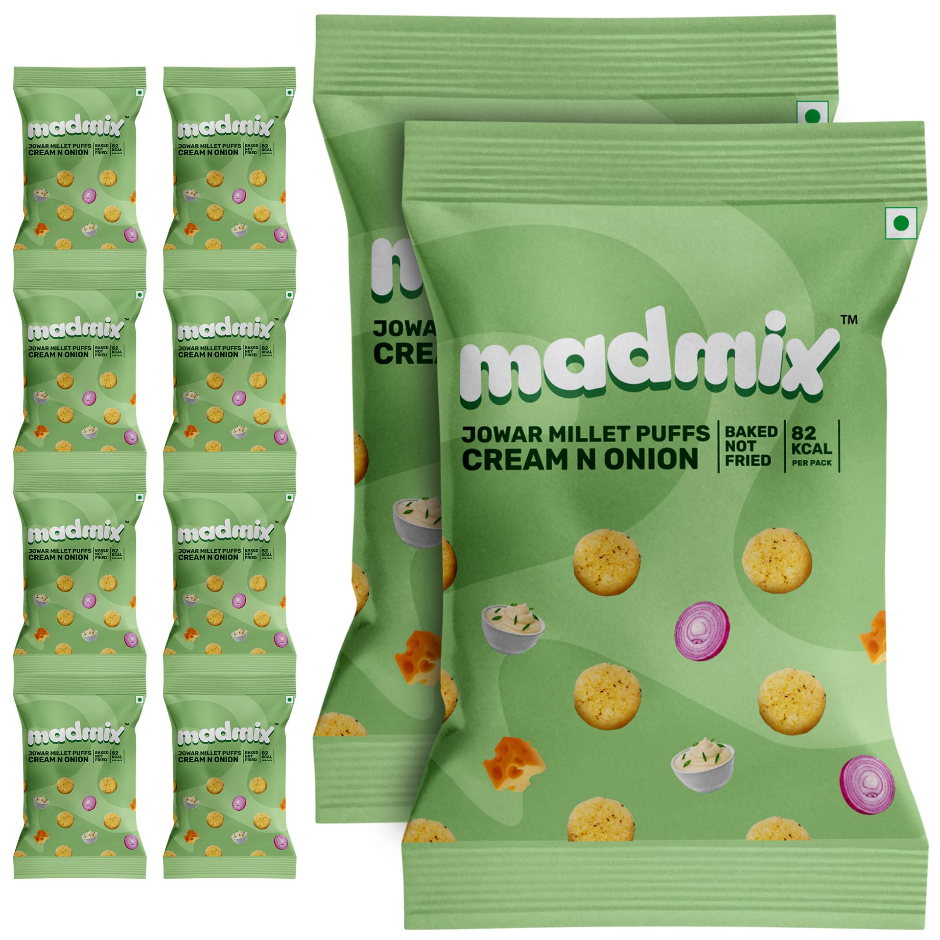 Madmix Jowar Millet Puffs - Cream & Onion | 200g Pack of 10 (20g X 10) | Gluten-Free Snacks | Crunchy, Baked Snack | Weight loss (B0CN4BPB95) Amazon Price History, Amazon Price Tracker