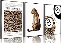 QQGDecor Set of 3 Trendy Leopard Lucky 8 Ball Posters - Preppy Cheetah Wall Art Prints for Bedroom Dorm Apartment, Unframed 12x16in