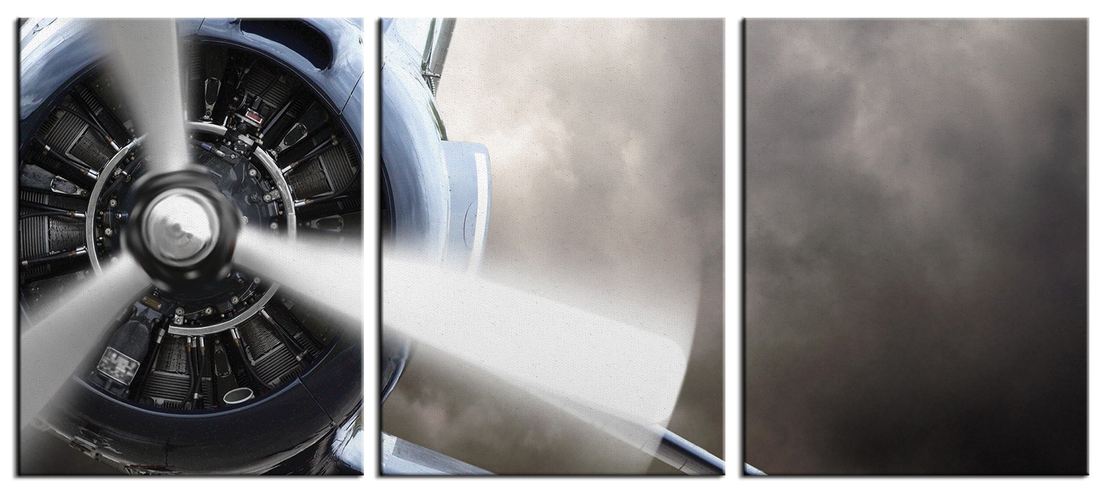 JP LondonJP London 3 Panel Art 2in Thick Vintage Military Propellor Plane Panoramic Gallery Wrap Set of 3 Canvas Triptych at 36in wide by 16in high SCNVT5101