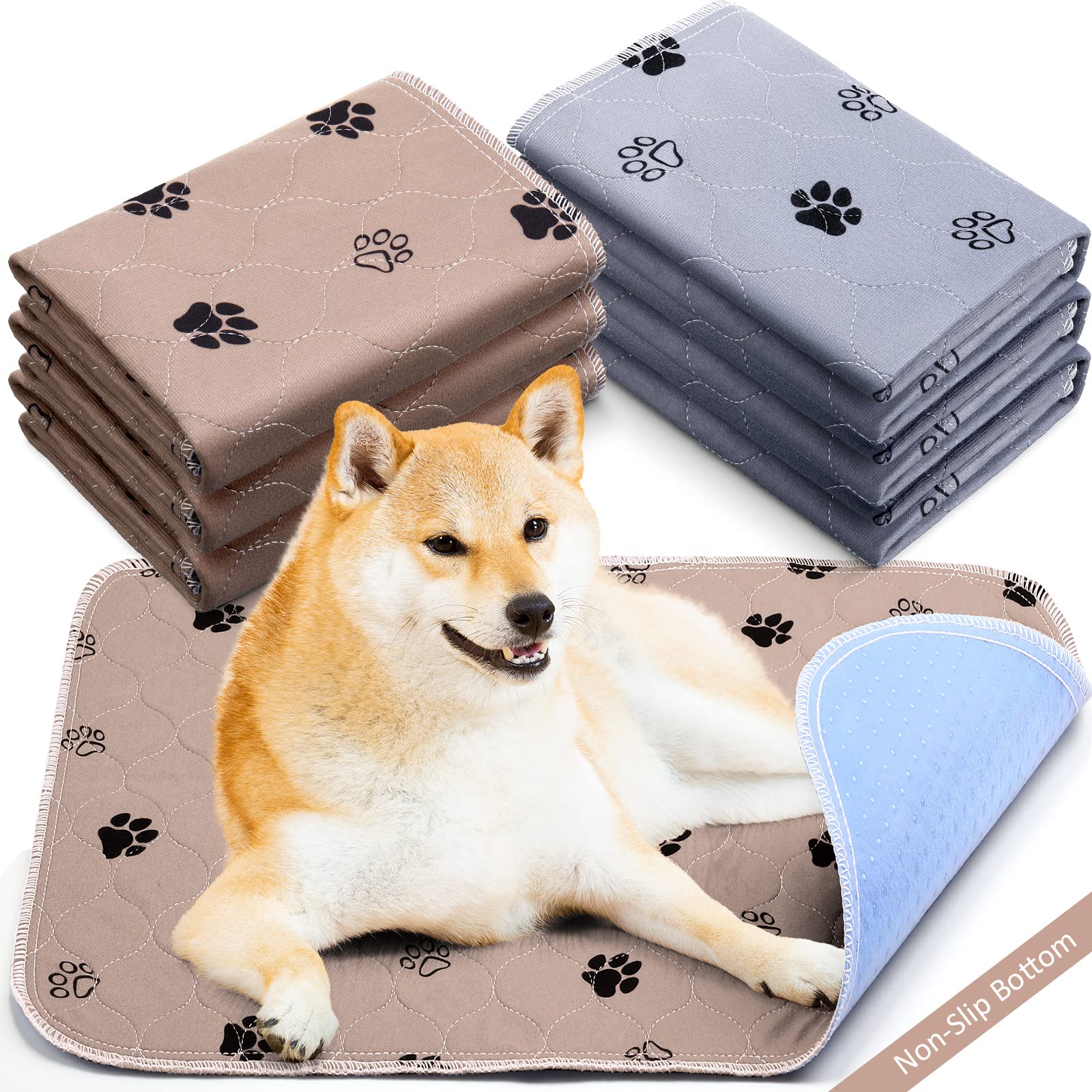 6 Pack Waschbare Urin Pads für Hunde Welpenunterlagen Wiederverwendbare rutschfeste Welpenmatte Saugfähige Welpen Pads wasserdichte Trainingspads für Kleine Haustiere, 2 Stile (L)