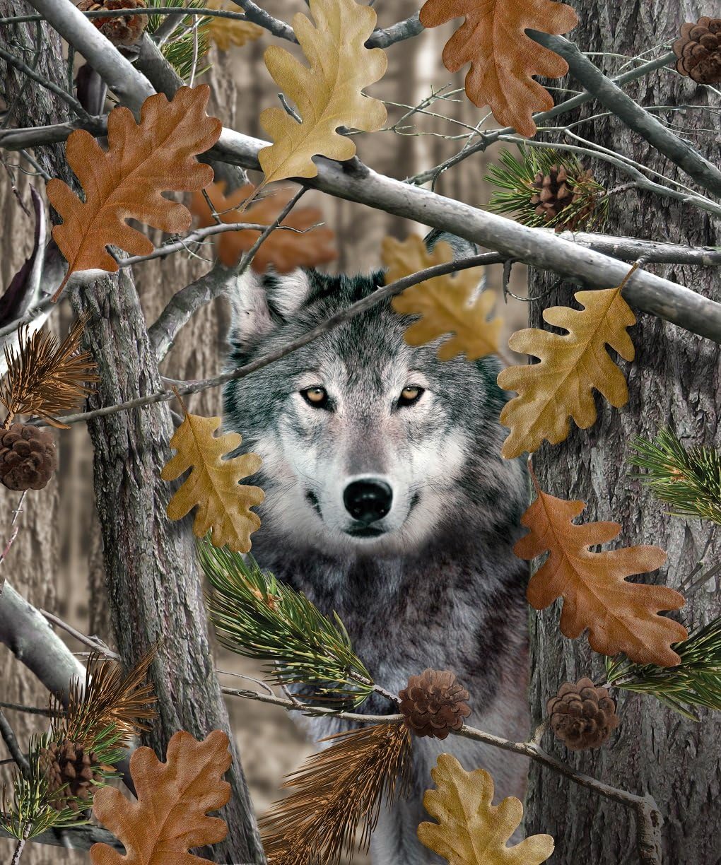 Queen Size The Huntsman Collection Luxury Plush Raschel Blanket--Camo wolf