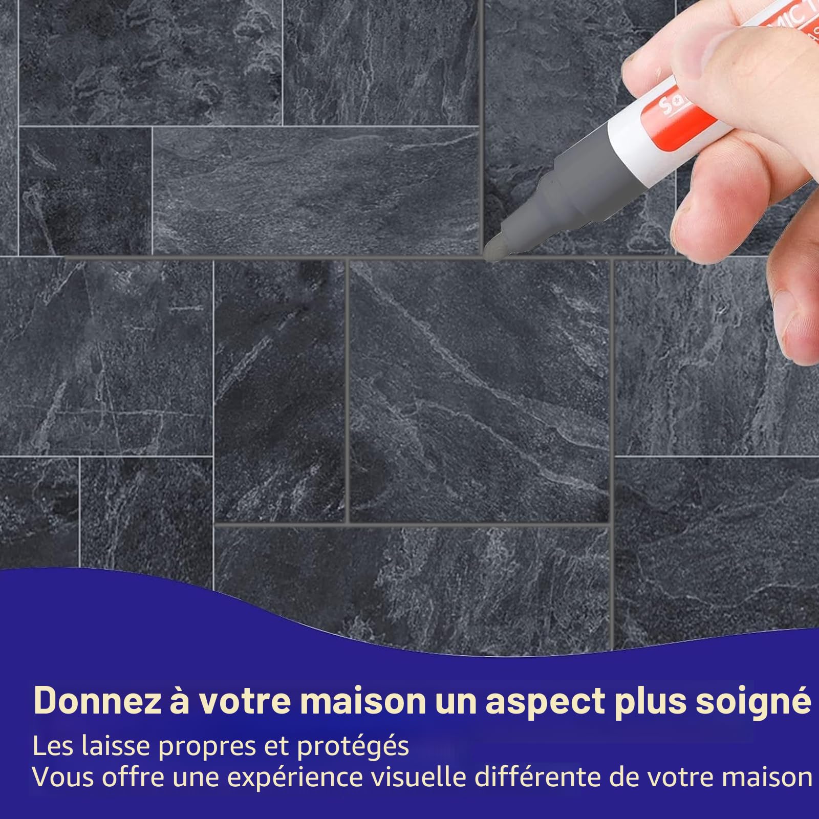 DONQL Stylo Joint Carrelage Gris 6 Pièces avec Pointes de Rechange Rénovateur Coulis