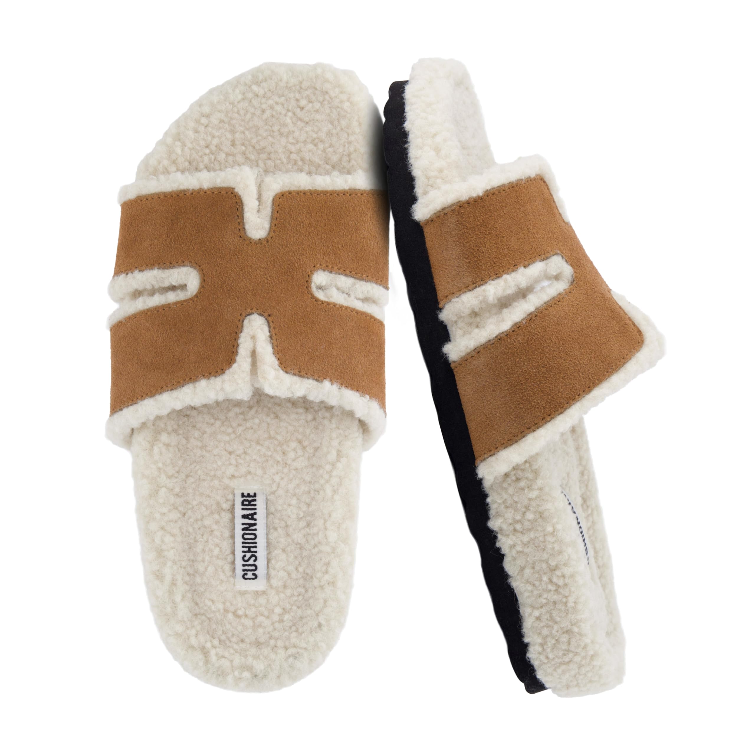 CUSHIONAIRE Cuddle Fur Slippers for Women Faux Shearling Slide Sandal +Memory Foam, Wide Widths Available