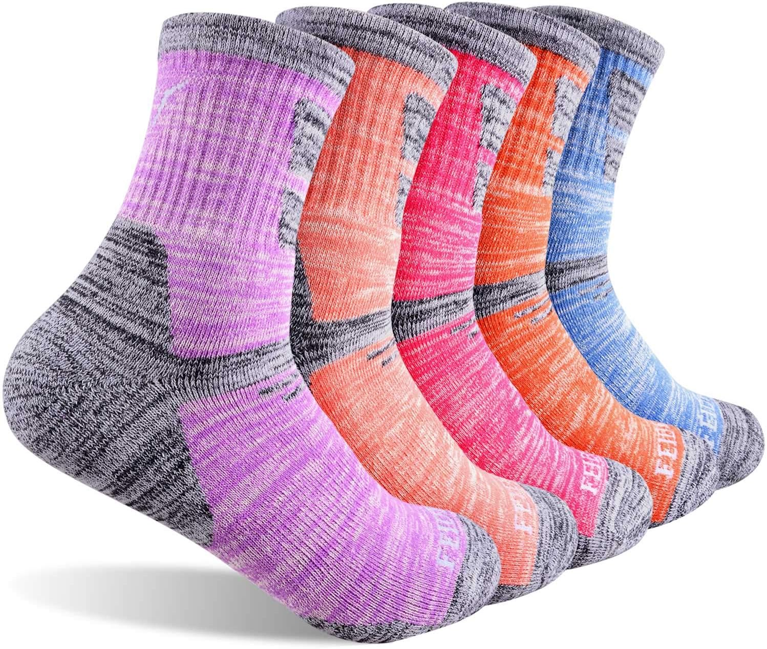 FEIDEER Hiking Walking Socks For Women, Multi-pack Outdoor Recreation Cotton Moisture Wicking Crew Socks