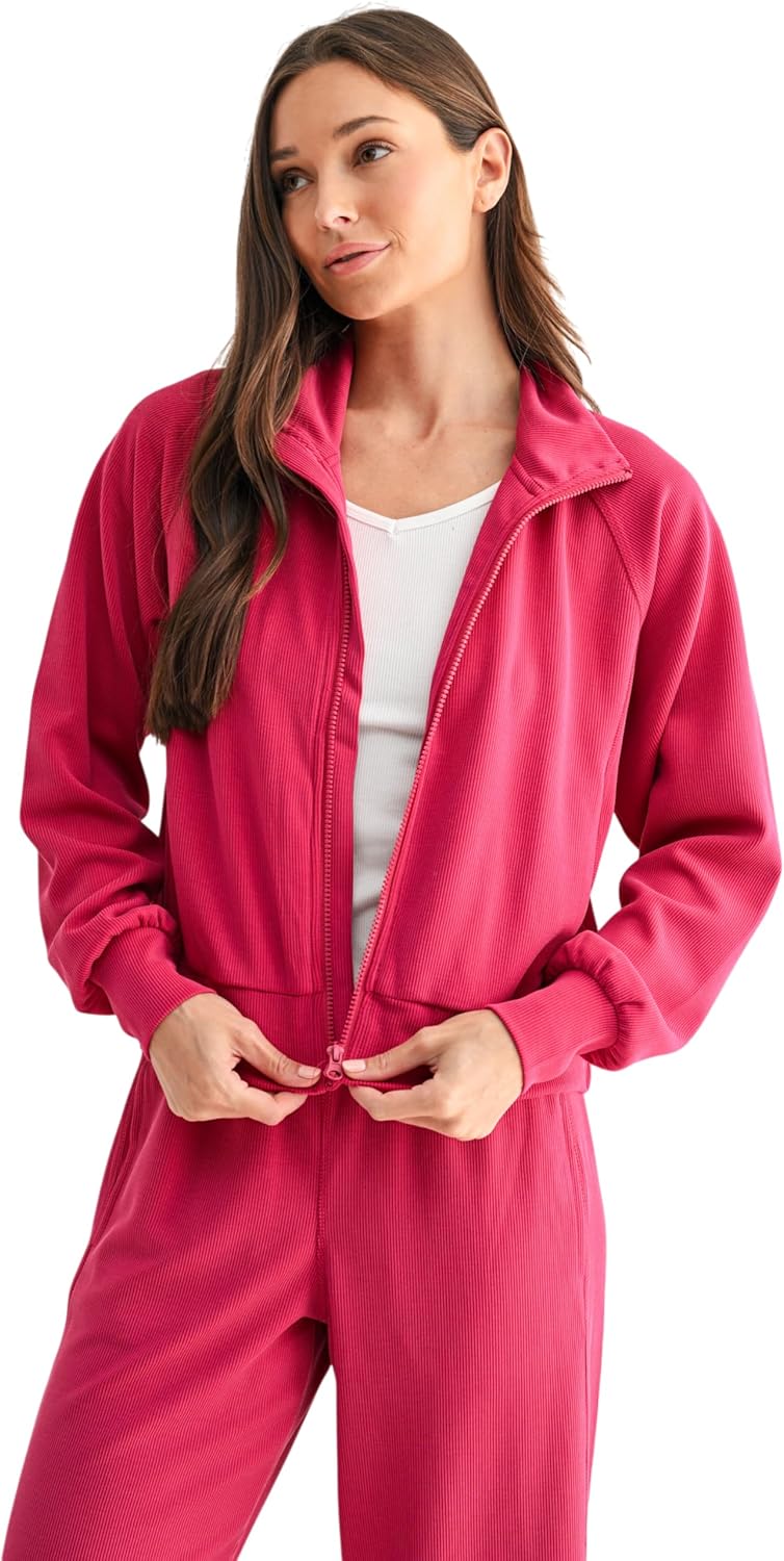 Mono B Luxe Sand Wash Rib Zip Jacket