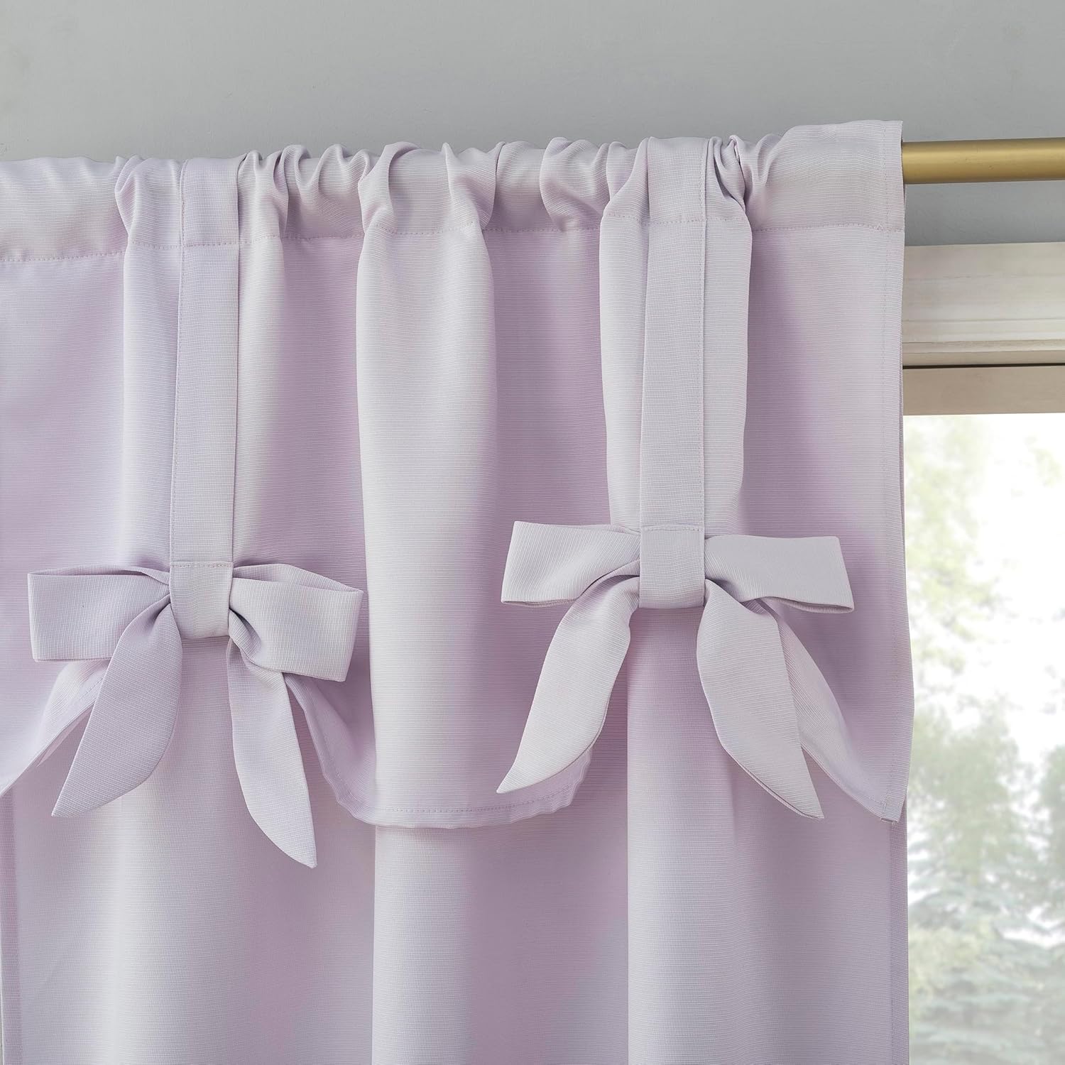 Sun Zero Emma Generation Bow Valance Semi-Sheer Rod Pocket Curtain Panel, 40" x 84", Lavender