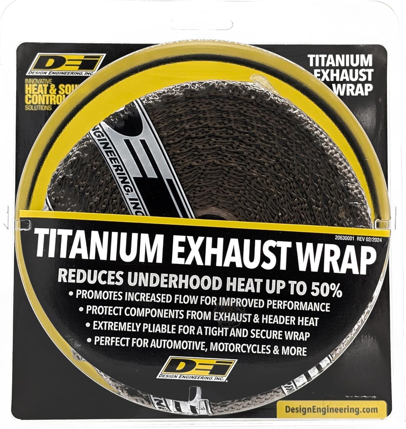 Design Engineering Titanium Exhaust Heat Wrap with Lava Rock Technology - 2" x 50' - Heat Wrap for Exhaust Pipes, Pliable Exhaust Wrap Tape, Withstands 1800°F Direct Heat & 2500°F Intermittent Heat