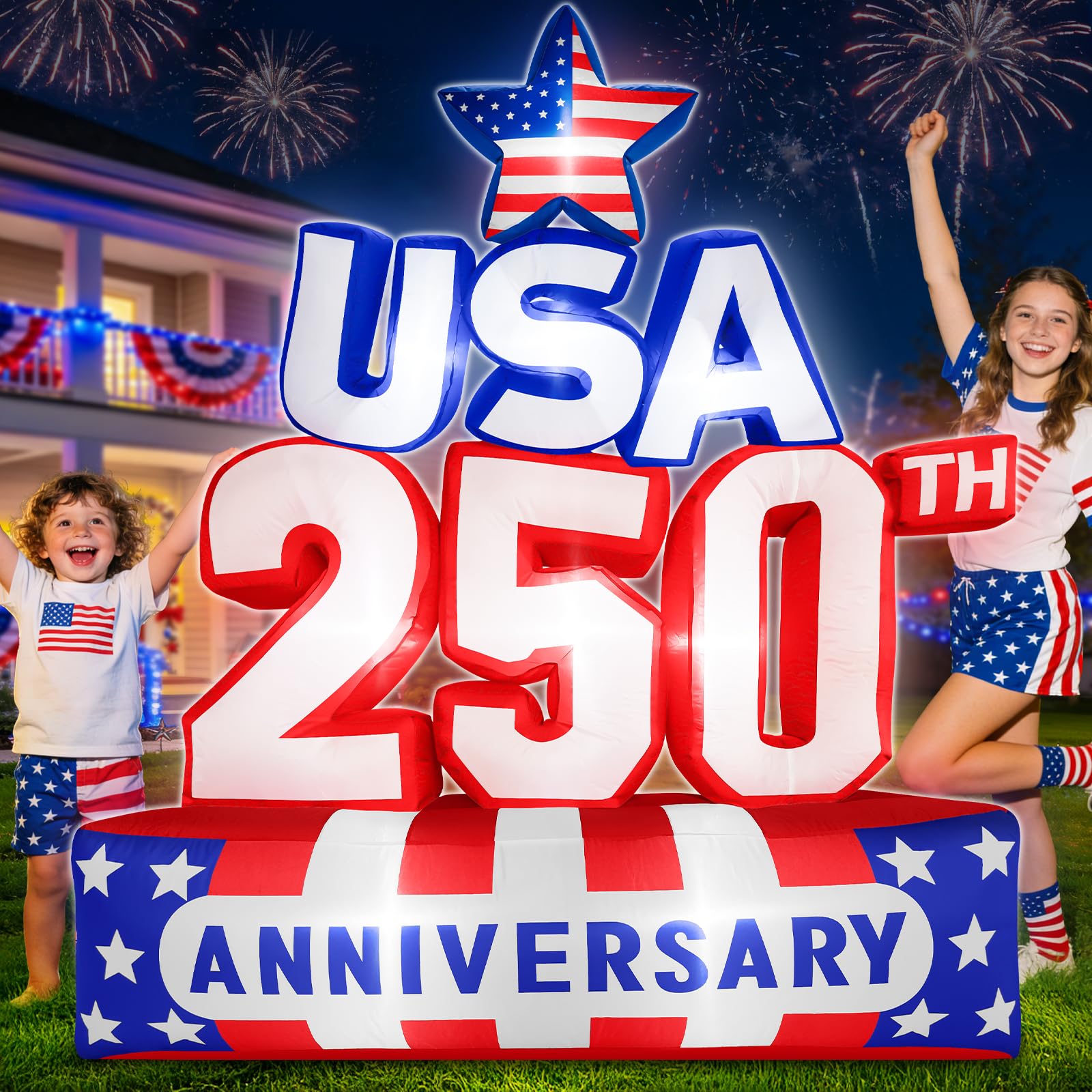 Photo 1 of 6FT 250th Anniversary 4th of July Inflatables Outdoor Decorations Patriotic Blow Up Yard Decorations with LED Lights Fourth of July Memorial Independence Day Party Garden Holiday Outside Decor