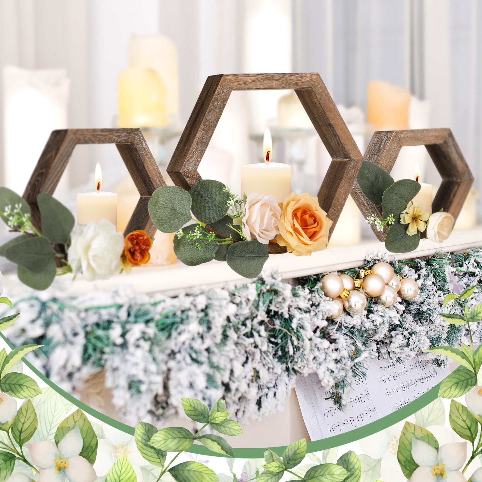 Velas LED Sin Llama Juego 6 Faroles De Madera Para Bodas - Incluye Velas  LED Y Hojas De Eucalipto - Decoración Rústica Faroles Madera Boda, image size:1600x1600