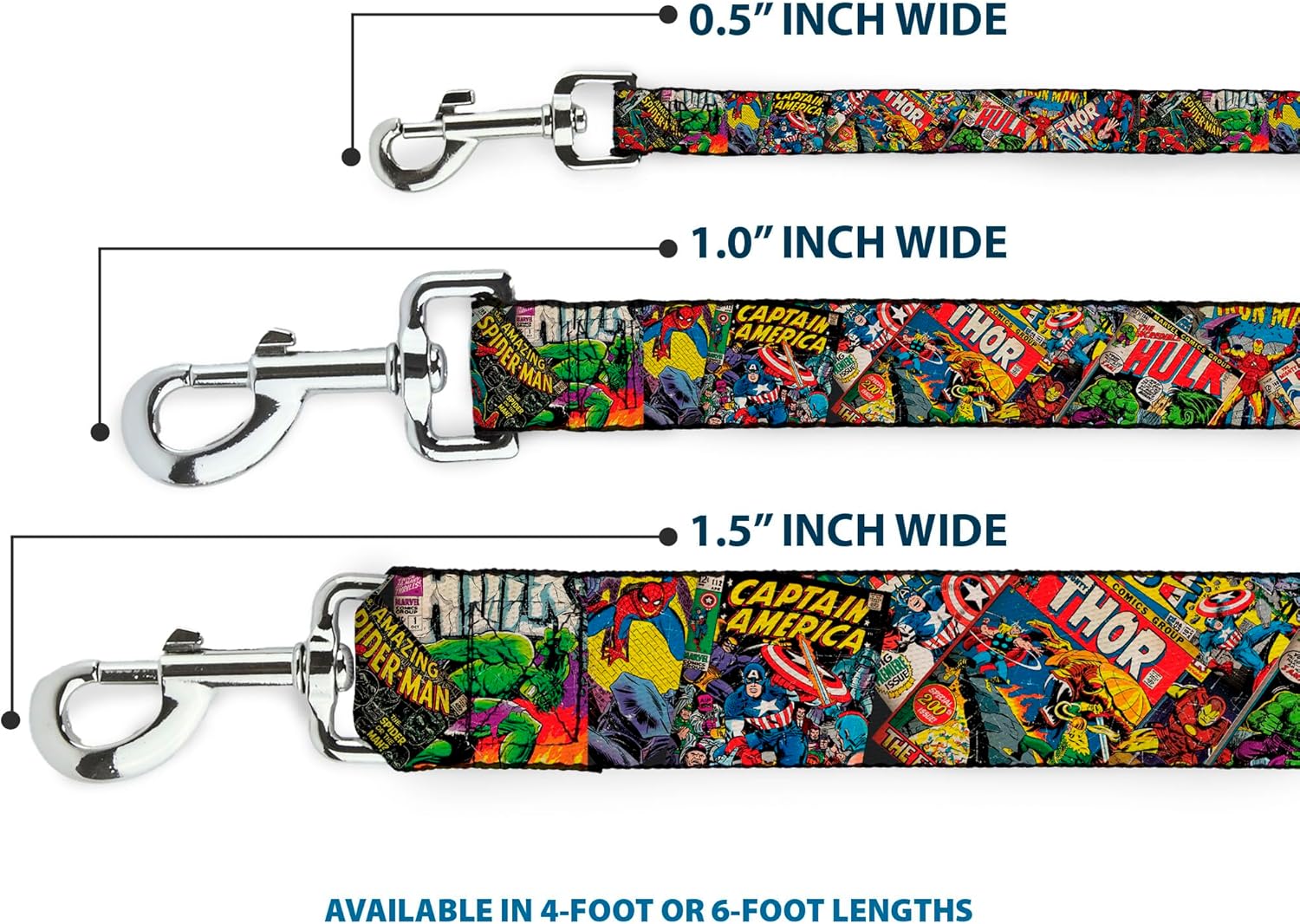Dog Leash Retro Marvel Comic Books Stacked Close Up 4 Feet Long 1.5 Inch Wide