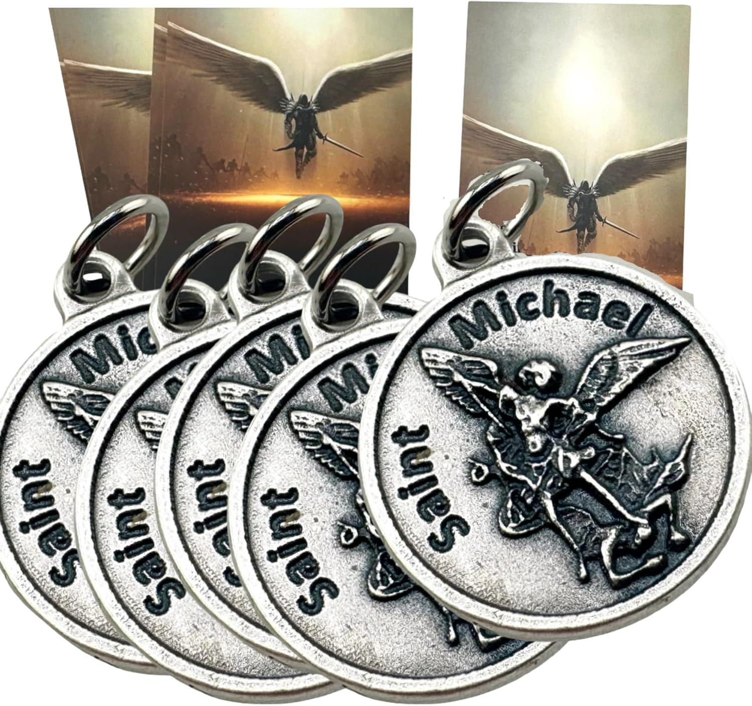 Westmon Works St Michael Medal Set Italian Metal Pendants with Holy Cards, 5 of Each