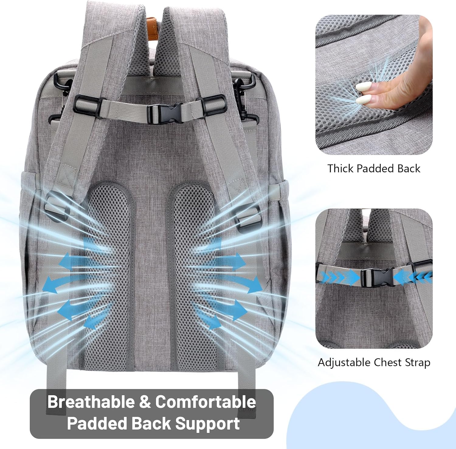 Minsong Diaper Backpack Bag, Baby Essentials Travel Bag,Multifunction Waterproof Large Capacity Baby Bag with Stroller Straps (Light Grey)