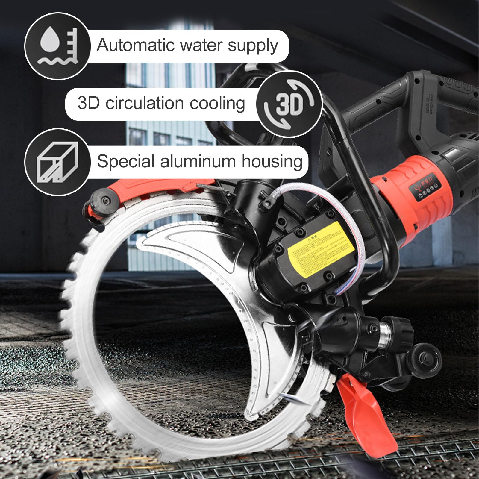 Chaser électrique mural 8980 W pour béton armé, profondeur de coupe de 29 cm, moteur sans balais, alimentation en eau automatique, comprend 2 lames