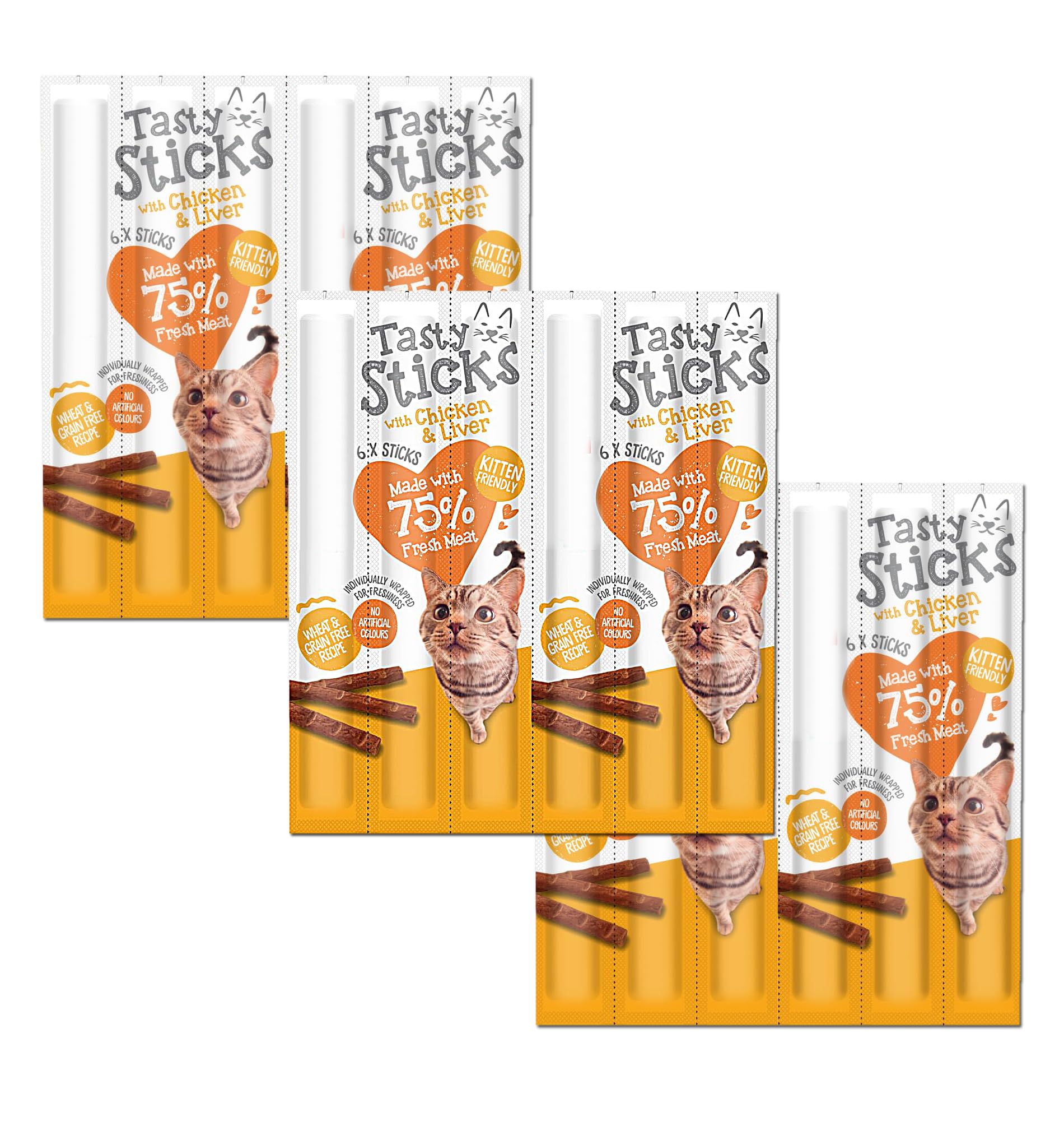 Tasty Sticks Cat Treats - Chicken and Liver (Pack of 3) Bundled by Smart Cutie