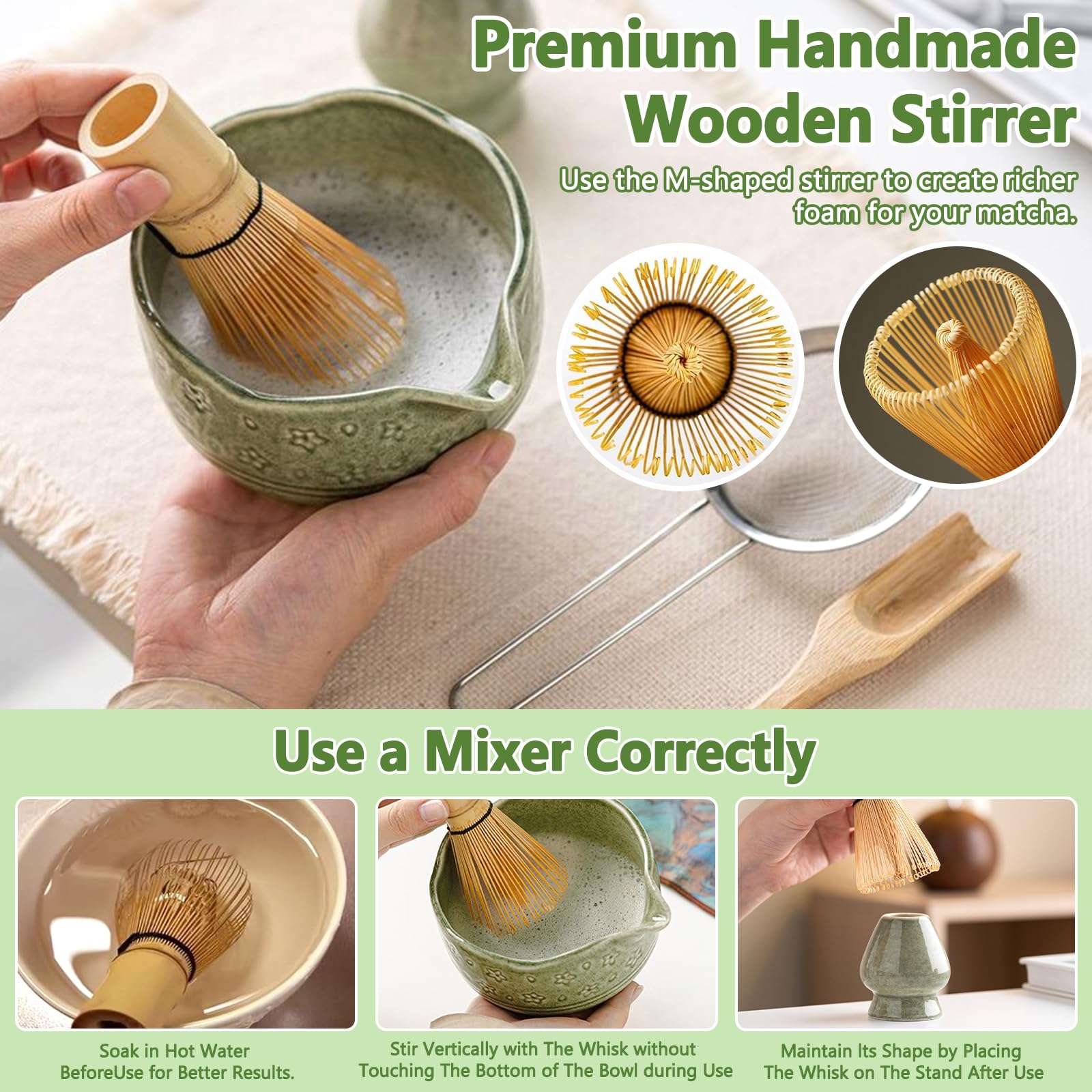8 Pezzi Matcha Kit, Giapponese Matcha Set, Completo Con Frusta-Matchas in Bambù,Cucchiaio Ciotola E Supporto,Ceramica Macha Tea Kit,Per La Preparazione Del Tè Matchas-Gli Amanti Della Cultura