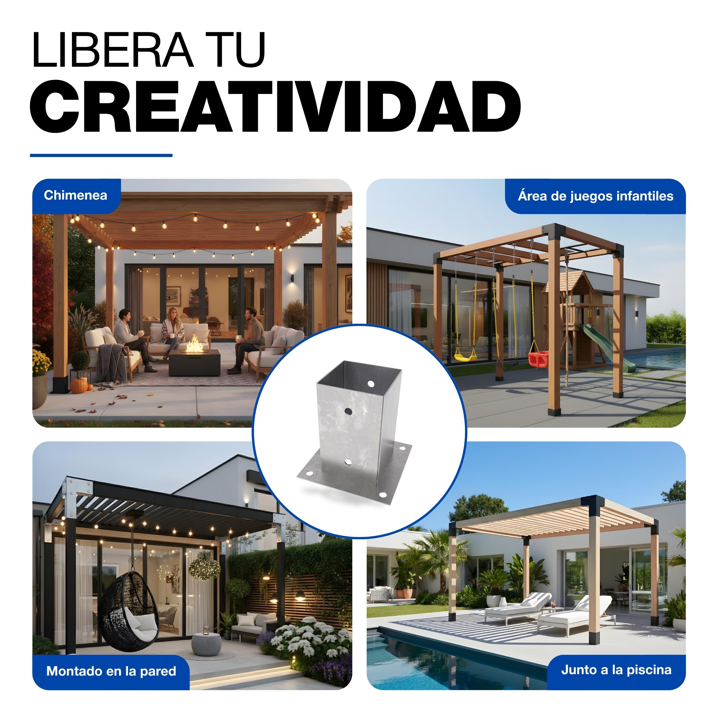 GeZu Impex Base de Poste 141 x 141 mm Galvanizado por Inmersión en Caliente Soportes para Cercas Portador de Cubierta Base para Pérgola Pabellón Zapata de Anclaje