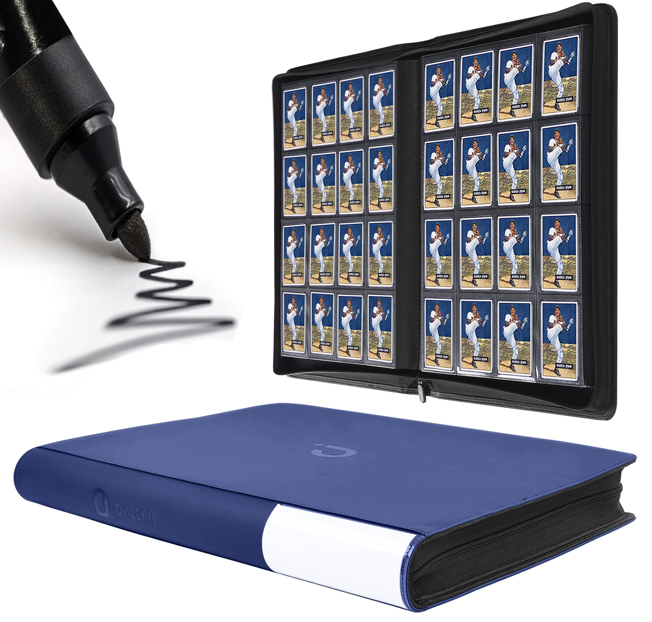 Premium Card Binder 16 Pocket - Fits 1408 Cards, 4x4 Ringless Card Album with Sleeves Compatible with Trading & Sports Cards（Model A，Navy Blue） — image 1