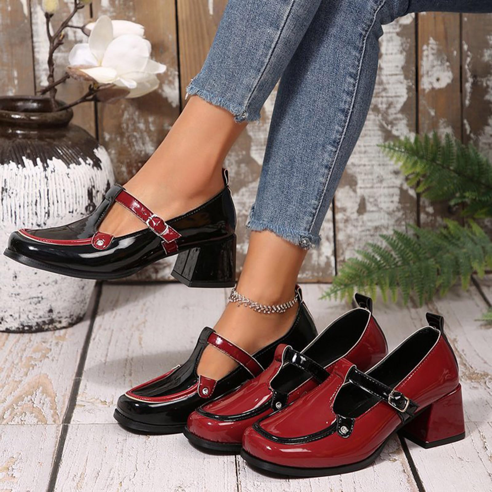Zapatos De Cuero De Mujer Tacón Mary Jane Zapatos Cómodos Y Elegantes | Zapatos de negocios, tacones bajos gruesos zapatos de tacón ancho de los pies, zapatos ligeros para uso diario y de oficina