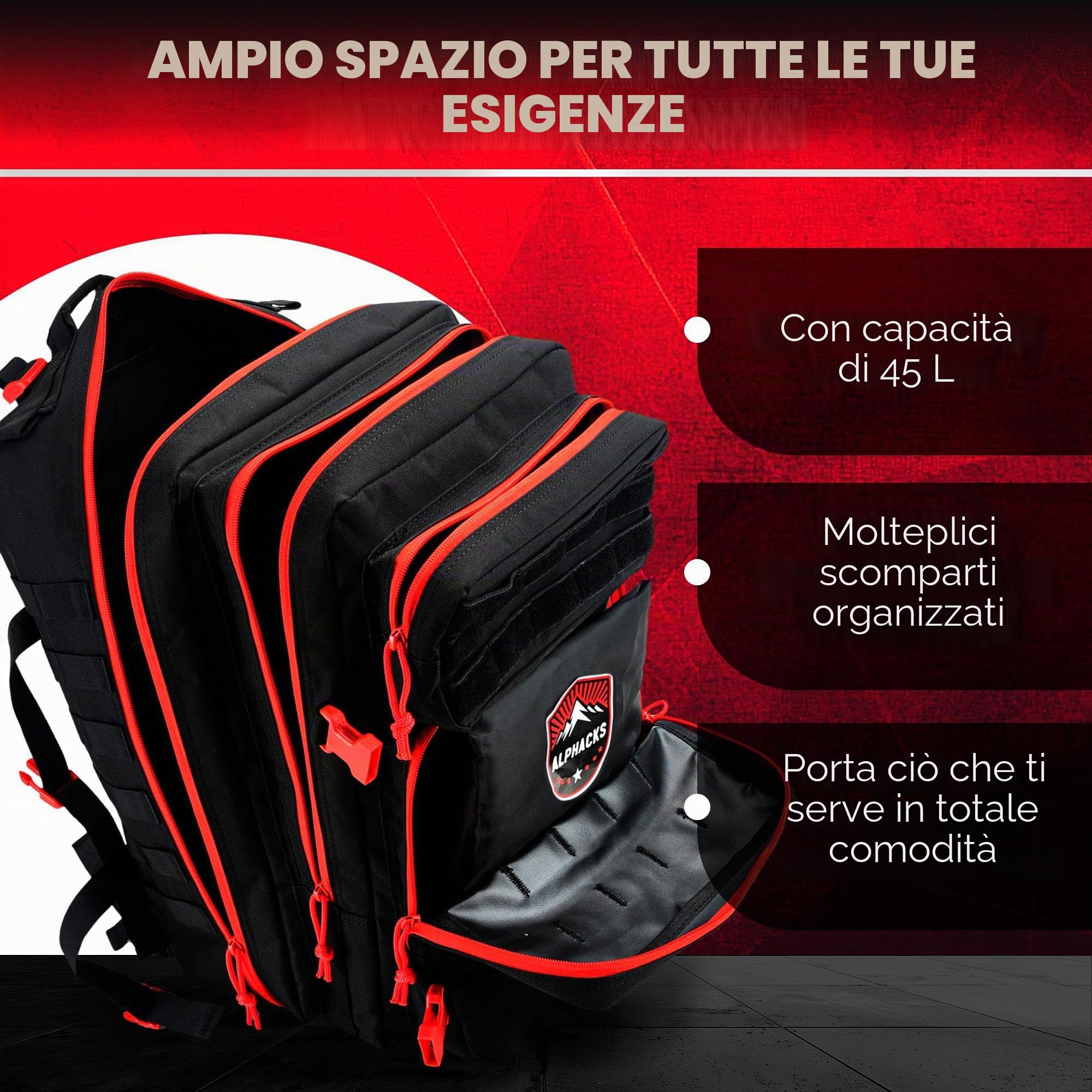 Zaino tattico militare, rosso, Grande, Tattico