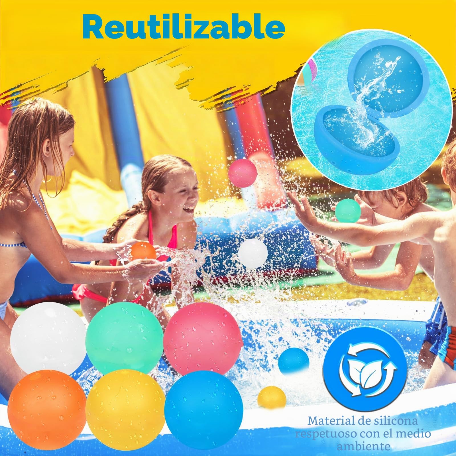 Globos de Agua Reutilizables, Globos de Agua Llenado Rapido y Autosellantes, Globo Agua Reutilizables Silicona para Niños y Adultos, Aptos Para Fiestas,Piscina,Playa,Juegos Familiares (Paquete de 12)