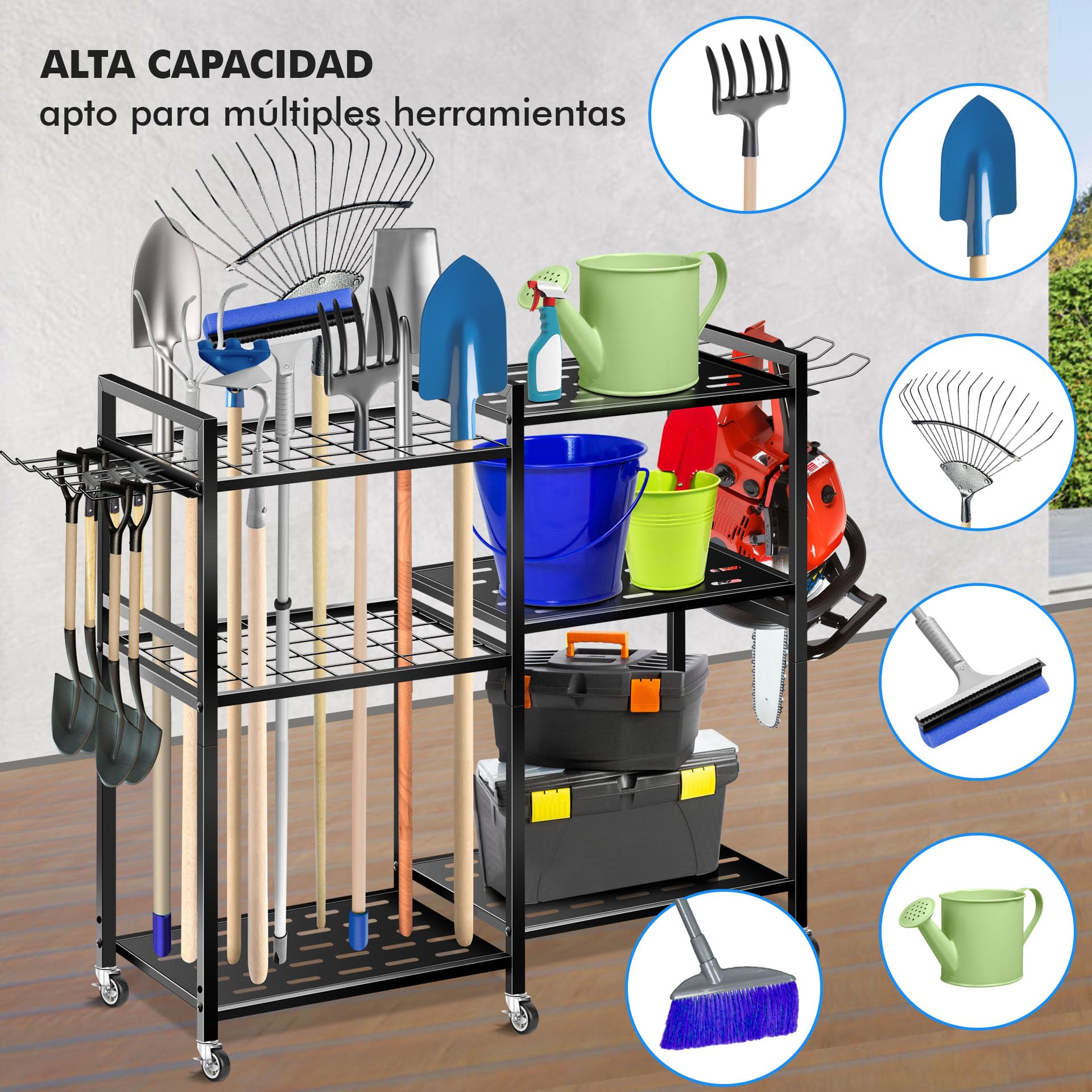 Estantería de Herramientas Mimoke en Metal, con 6 Ruedas y Gran Capacidad de Carga organizar Herramientas Pesadas en Garaje, Taller, jardín, sótano y cochera. Robusta y móvil.